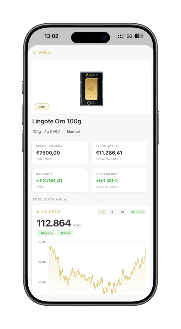 Pantalla de seguimiento de cartera de la app de Valoro